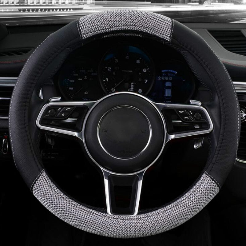 38CM PU Leather Flax Fiber Car Steering Wheel Cover Universal Car-styling Auto Steering Wheel Covers Anti-Slip Car Accessories