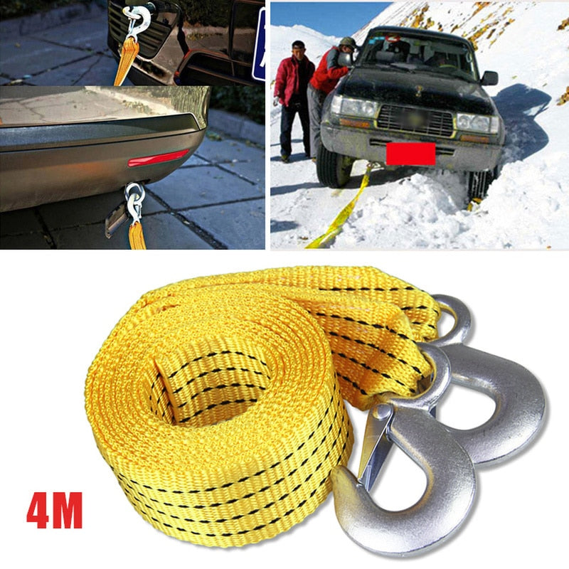 4M Heavy Duty 5 Ton Car Tow Cable Towing Pull Rope Strap Hooks Van Road Recovery for Audi Benz Buick Skoda Mazda Ford Toyota BMW