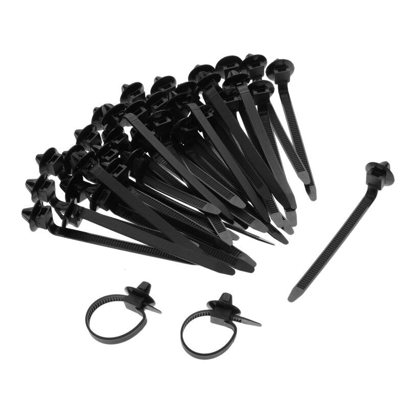 50PCS Car Cable Fastening Ties Nylon Black Car Auto Cable Strap Push Mount Wire Tie Retainer Clip Clamp