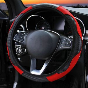 Car Steering Wheel Cover Breathable Anti Slip PU Leather Steering Covers Suitable 37-38cm Auto Decoration Carbon Fiber