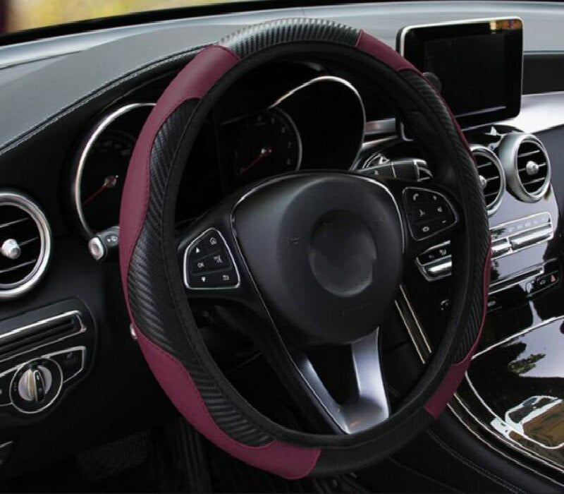 Car Steering Wheel Cover Breathable Anti Slip PU Leather Steering Covers Suitable 37-38cm Auto Decoration Carbon Fiber