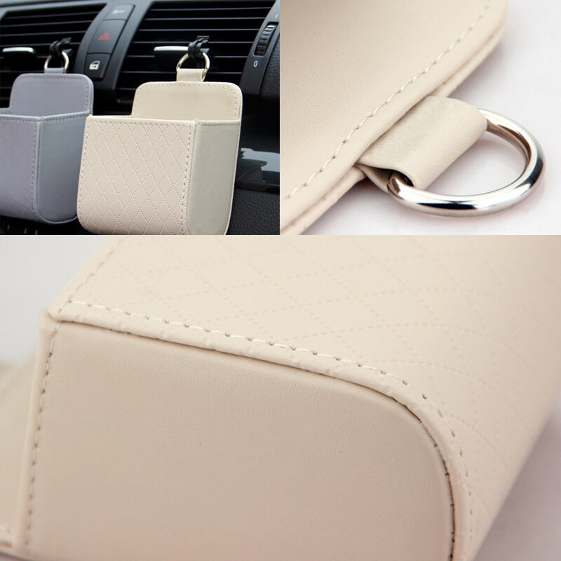 Car Storage Bag Air Vent Dashboard Tidy Hanging PU Leather Organizer Box Glasses Phone Holder Storage Box Car Accessories