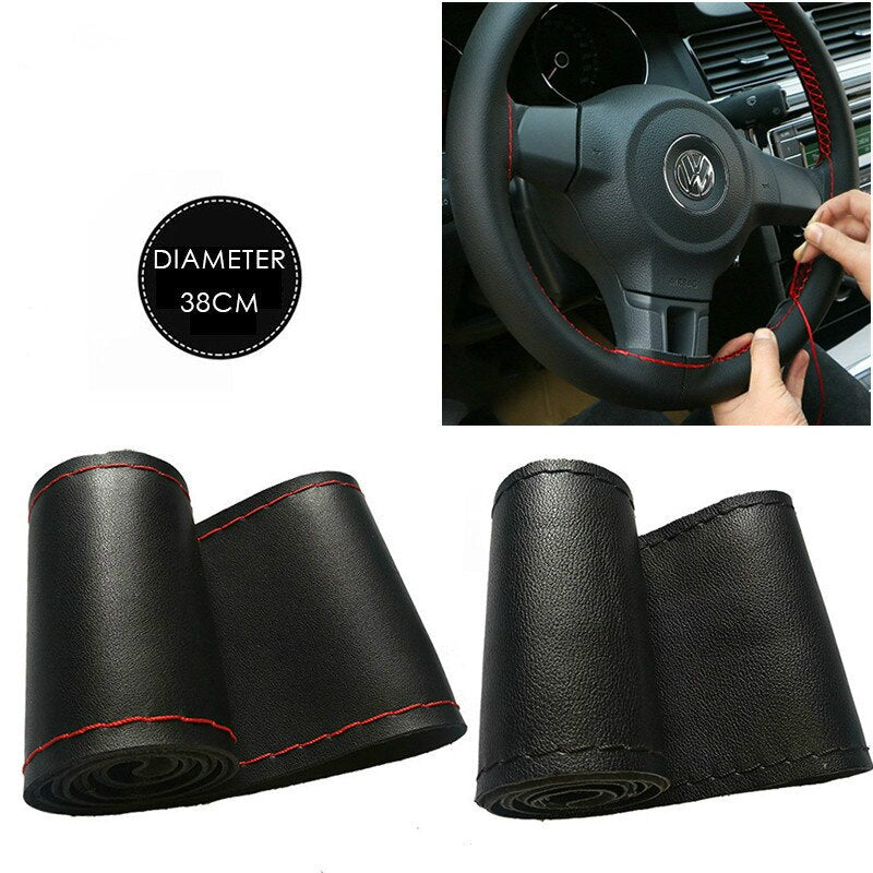 DIY Car Steering Wheel Covers Soft Artificial Leathe Braid on The Steering Wheel of Car with Needle and Thread Car Accessories