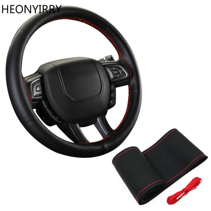 DIY Car Steering Wheel Covers Soft Artificial Leathe Braid on The Steering Wheel of Car with Needle and Thread Car Accessories