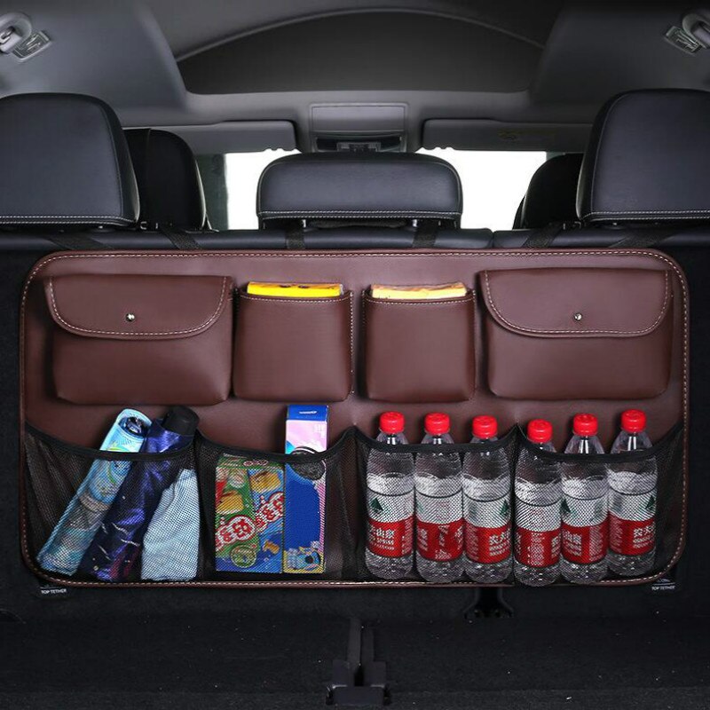 High Quality Leather Car Rear Seat Back Storage Bag Multi Pocket Car Trunk Organizer Auto Stowing Tidying Interior Accessories