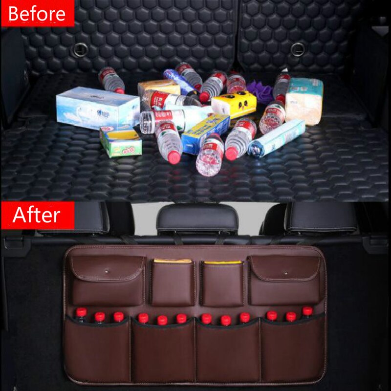 High Quality Leather Car Rear Seat Back Storage Bag Multi Pocket Car Trunk Organizer Auto Stowing Tidying Interior Accessories