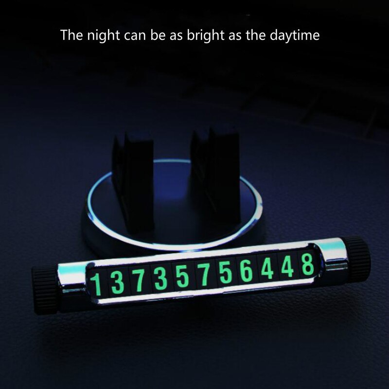 Luminous Car Temporary Parking Card Phone Number Card Plate Car Park Stop Sign 360 Degree Rotation Auto Phone GPS Holder Stand