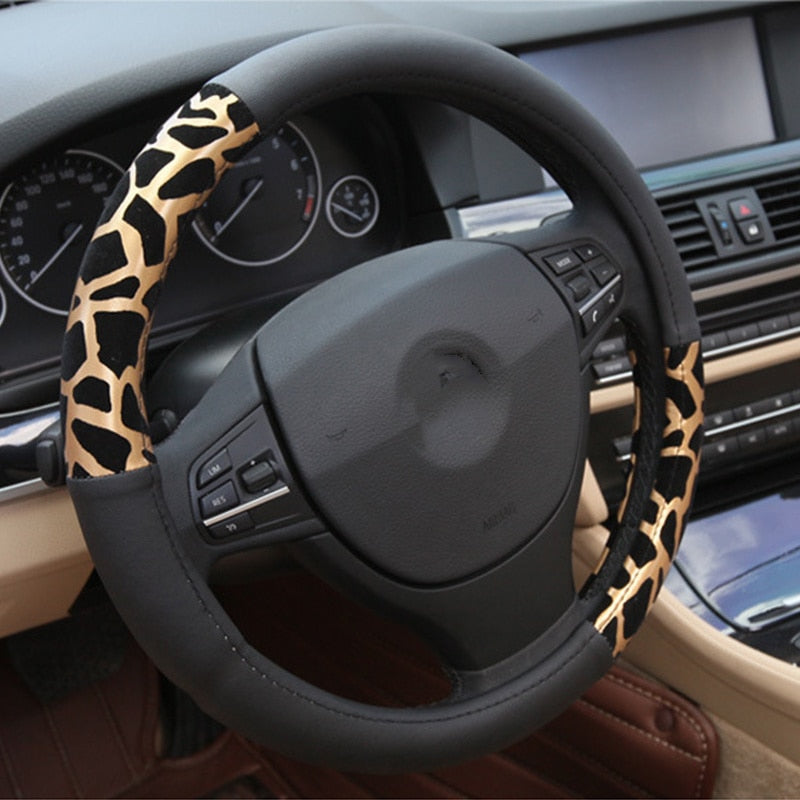 Universal Personalized Leopard Print Car Steering Wheel Cover for Girls Plush Car Decoration Steering Covers Car Accessories