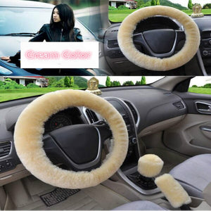 Universal Steering-wheel Plush Car Steering Wheel Covers Winter Faux fur Hand Brake & Gear Cover Set Car Interior Accessories