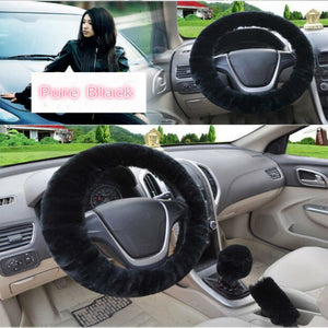 Universal Steering-wheel Plush Car Steering Wheel Covers Winter Faux fur Hand Brake & Gear Cover Set Car Interior Accessories