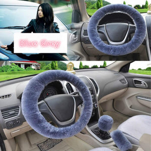 Universal Steering-wheel Plush Car Steering Wheel Covers Winter Faux fur Hand Brake & Gear Cover Set Car Interior Accessories