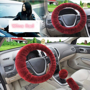 Universal Steering-wheel Plush Car Steering Wheel Covers Winter Faux fur Hand Brake & Gear Cover Set Car Interior Accessories